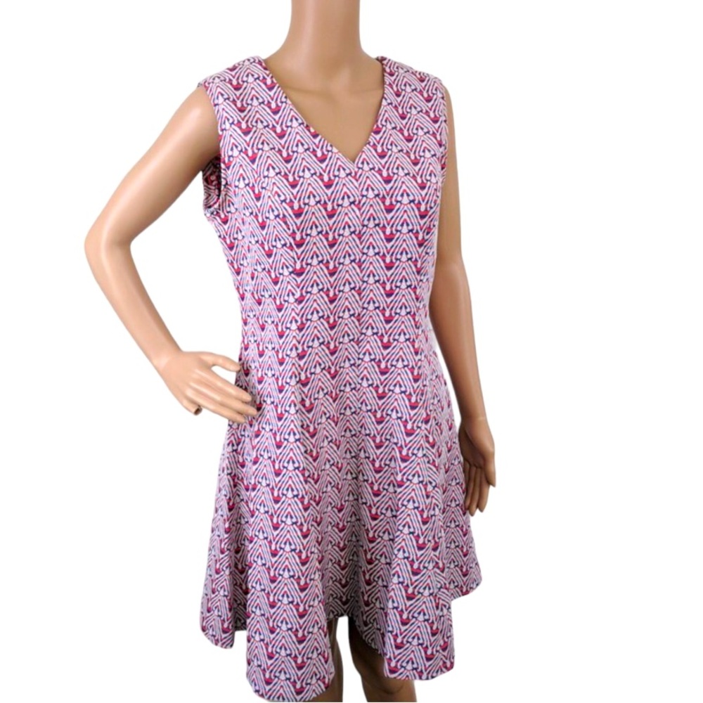 Vintage 60s Red Blue Stripe with White Design Dress 
Sleeveless M